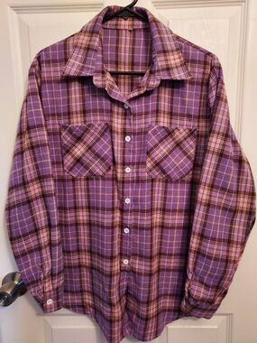Purple Plaid Button-Down Shirt for Women